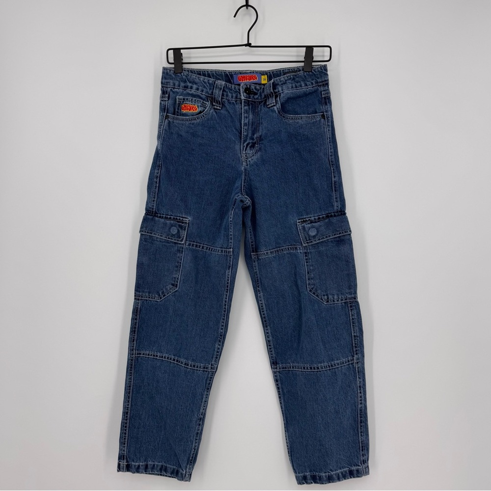 Empyre Youth Skate Blue Cargo Denim Jeans Adjustable Waist Size 26